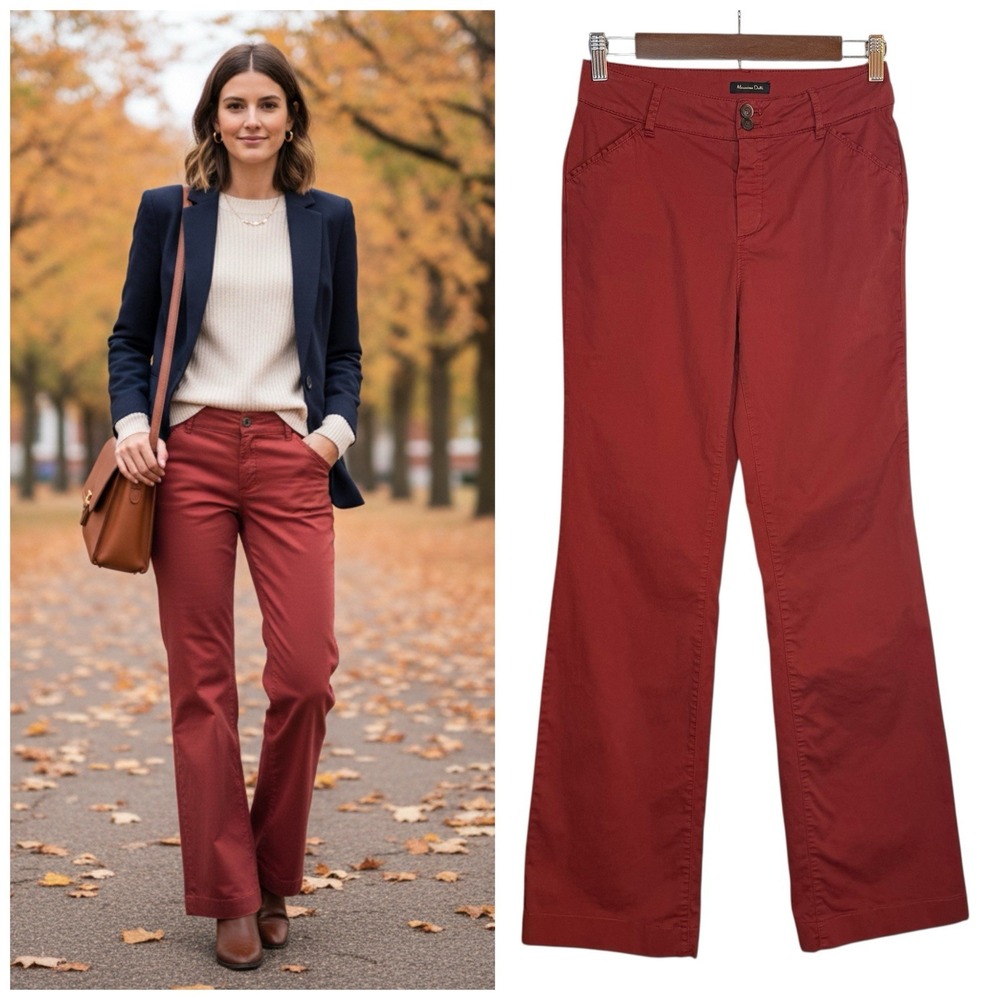 Massimo Dutti Trouser Pant 2 Rust Red Business Casual Chino Bottoms 31" Inseam